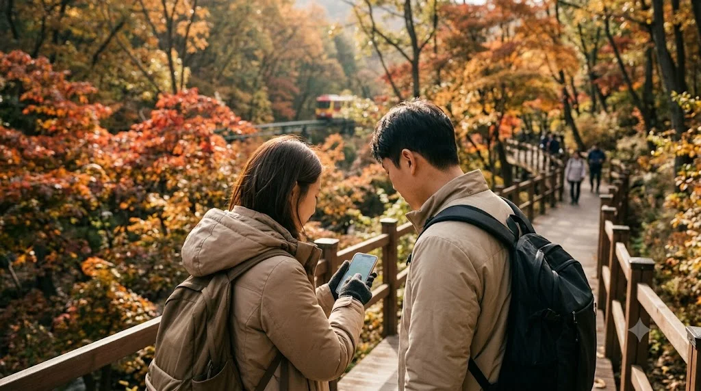 화담숲 단풍 — 화담숲 단풍 도보 소요시간, 구간별로 끊어 보기 관련 설명 이미지